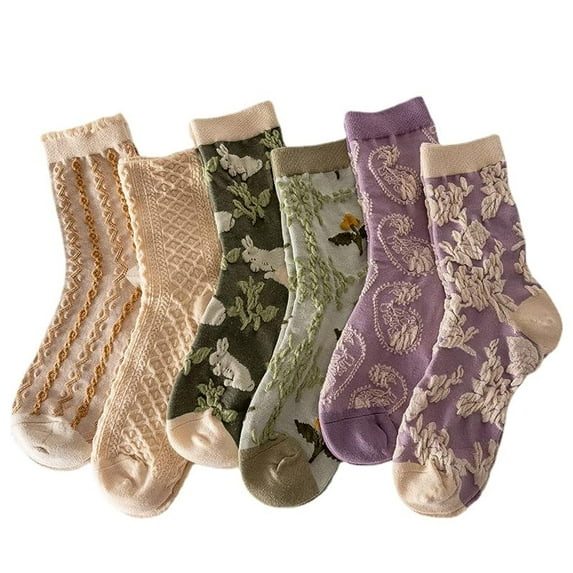 Holzlrgus 6-Pack Cute Girly Stylish Floral Cottoncore Ankle Socks for Women