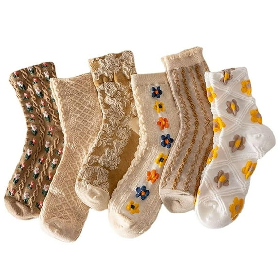 Holzlrgus 6-Pack Cute Girly Stylish Floral Cottoncore Ankle Socks for Women