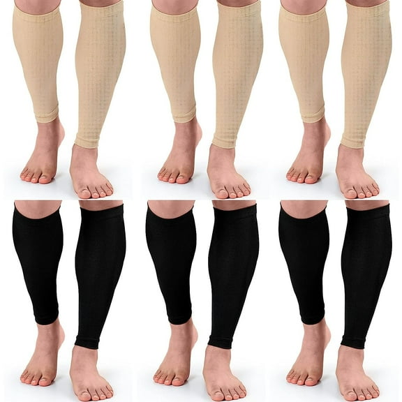 Holzlrgus 6 Pairs Leg Compression Sleeves - Calf Compression Socks for Running Cycling - Black and Beige, Small/Medium