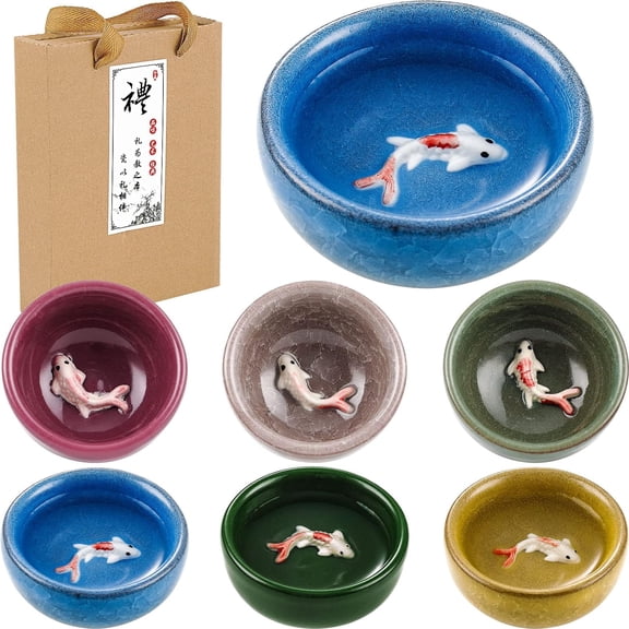 Holzlrgus 6 Pieces Korean Soju Shot Glasses Sets Koi Fish Tea Set Porcelain Koi Fish Tea Cups Korean Ceramic Cups Tea Accessories Drinkware, Handcrafted Ceramic 6 Fish in the Glasses