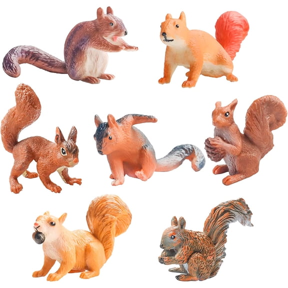 Holzlrgus 7 Pieces Squirrel Figurines Hand Painted Squirrel Cake Toppers Mini Fairy Garden Animal Squirrel Model Miniature Squirrel Micro Landscape Ornament