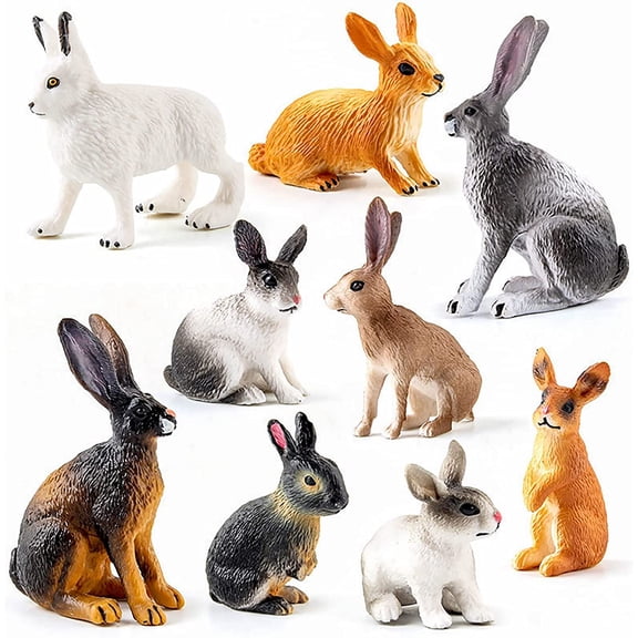 Holzlrgus 9 Pieces Easter Bunny Figurines Miniature Rabbit Figures Mini Wild Animal Bunny Models for Miniature Fairy Garden Decor Cake Topper Party Favor