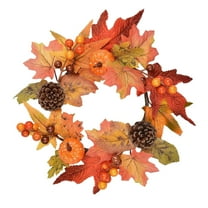 Holzlrgus Artificial Fall Wreath Autumn Wreath with Maples Leaf Pumpkin Berries for Fall and Thanksgiving Festival Decor,12Inch/PC