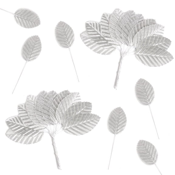 Holzlrgus Artificial Leaves,200 Pieces Faux Wired Single Leaf Fake Rose Wire Crafts Leaves for Flower DIY Home Decorative Bouquet Wreaths Wedding Decor Christmas Decorations (Silver)