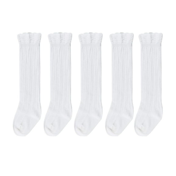 Holzlrgus Baby Girls Boys Knee High Socks Cotton Newborn Infants Toddlers Cable Knit Tube Ruffled Stockings, 5 Pairs