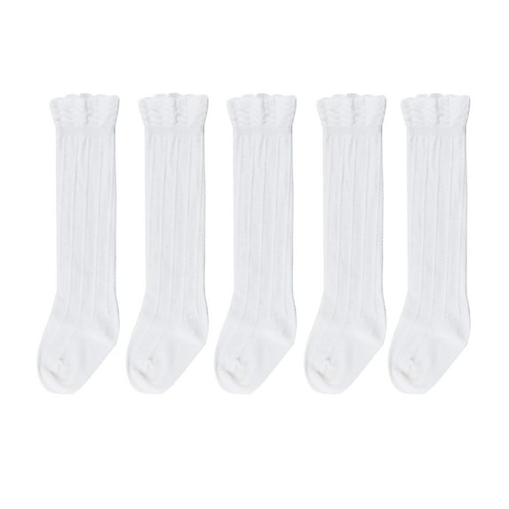 Holzlrgus Baby Girls Boys Knee High Socks Cotton Newborn Infants Toddlers Cable Knit Tube Ruffled Stockings, 5 Pairs