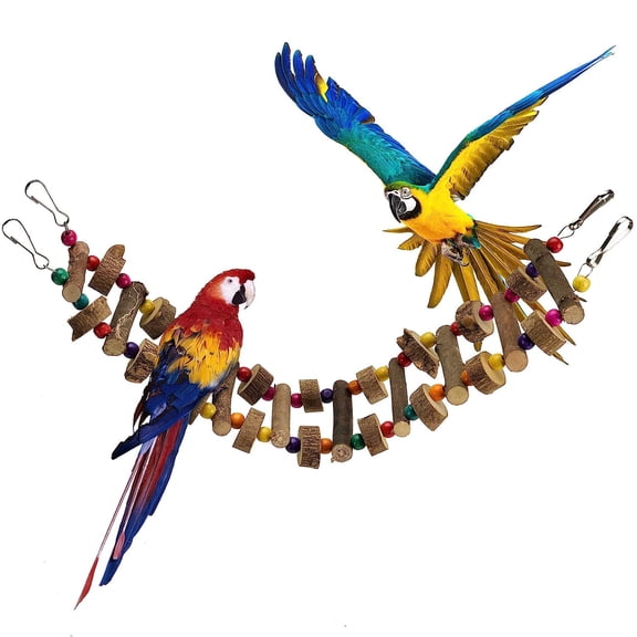 Holzlrgus Bird Parrot Ladder Swing Bridge - Natural Wooden Pet Hanging Chewing Toy
