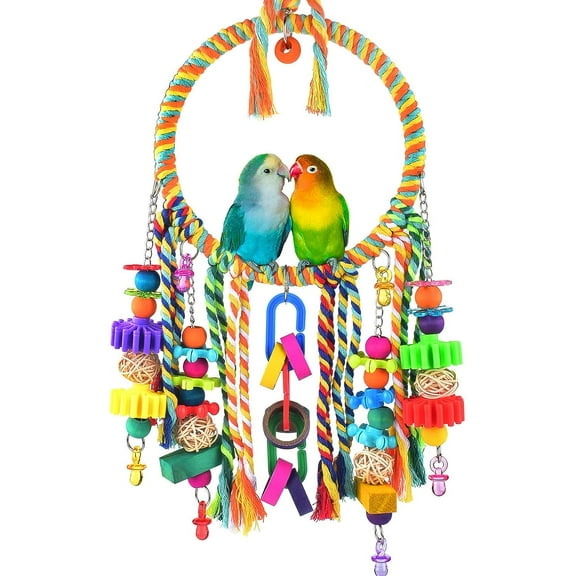 Holzlrgus Bird Toys, Bird Swing Toy Bird Perch with Colorful Chewing Toys, Suitable for Lovebirds, Finches, Parakeets, Budgerigars, Conure ect Small Birds