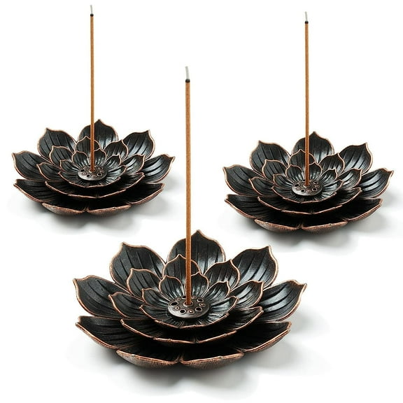 Holzlrgus Brass Lotus Incense Holder, Incense Sticks Burner, Incense Ash Catcher, 3 Pack