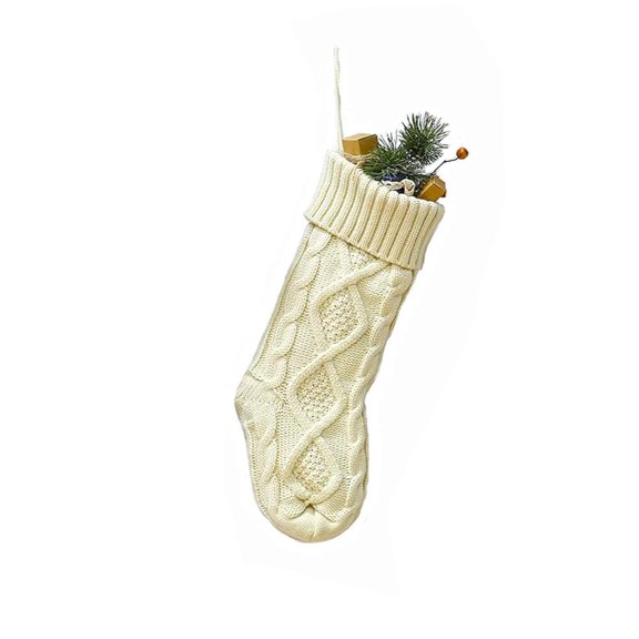 Holzlrgus Christmas Stockings Cable Knit Stocking Christmas Decorations Goodie Bags Gift Fireplace Xmas Tree Stocking Ornaments for Holiday Family Friends (Ivory, Length 18",Pack of 1)