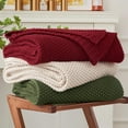 thumbnail image 1 of Holzlrgus Chunky Cable Knit Throw Blanket Lightweight Burgundy 100% Organic Cotton Blanket for Sofa Couch Bed Baby Nursery, Rustic Shabby Chic Modern Farmhouse, 51” x 63” Give Laundering Bag, 1 of 7