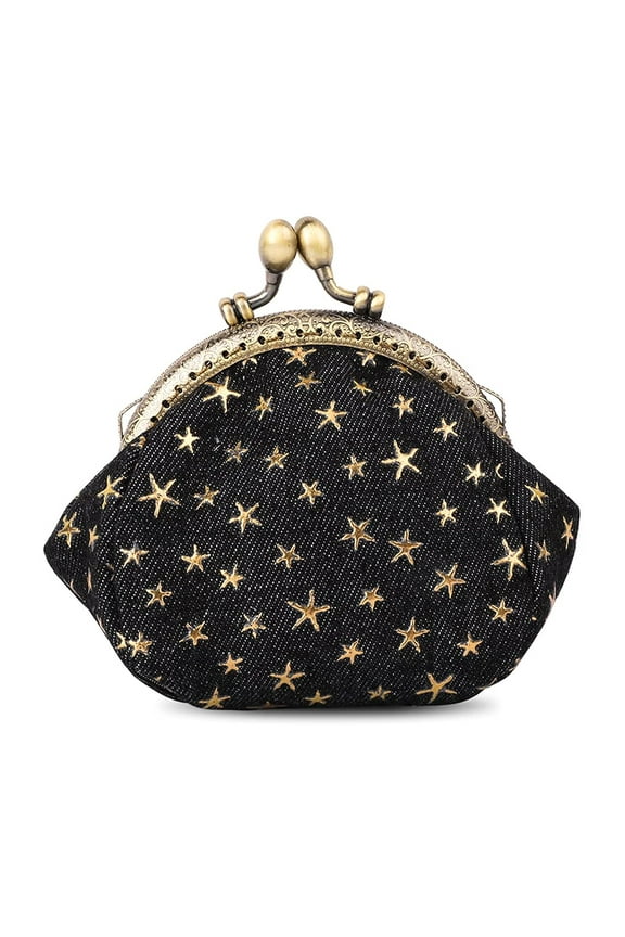 Coin Purse Coin Bag Star Pouch Kiss-Lock Change Purse Small Wallets Coin Pouch for Women (Black)
