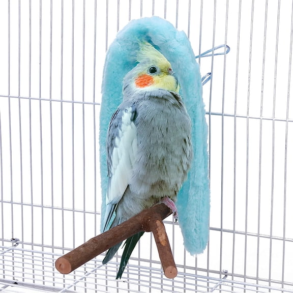 Holzlrgus Comfort Corner Fleece Bird Blanket - Warm Bird Nest House Bed Hanging Hammock Toy for Parakeet Cockatiel Pigeon Small Animals Shelter Plush Bedding (Blue/L)