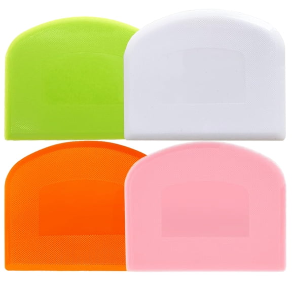Holzlrgus Dough Scraper Bench Scraper for Baking, 4 PCs BPA Free PE Plastic Flexible Bowl Scraper, Food-safe Plastic Dough Cutter for Bread Cake Dough Fondant Icing (White, Green, Orange, Pink)