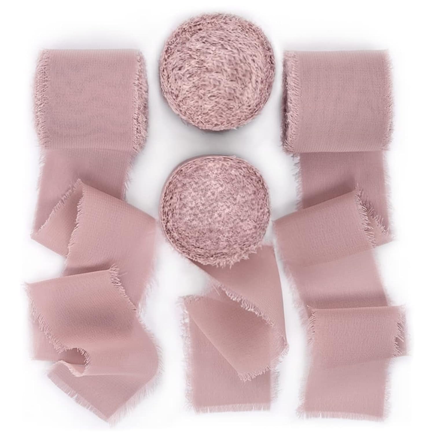 Nude Chiffon Fringe Ribbon - 4 Rolls, 2 Inch X 5 Yards Each, Handmade Frayed Edge For Crafts & Gifts