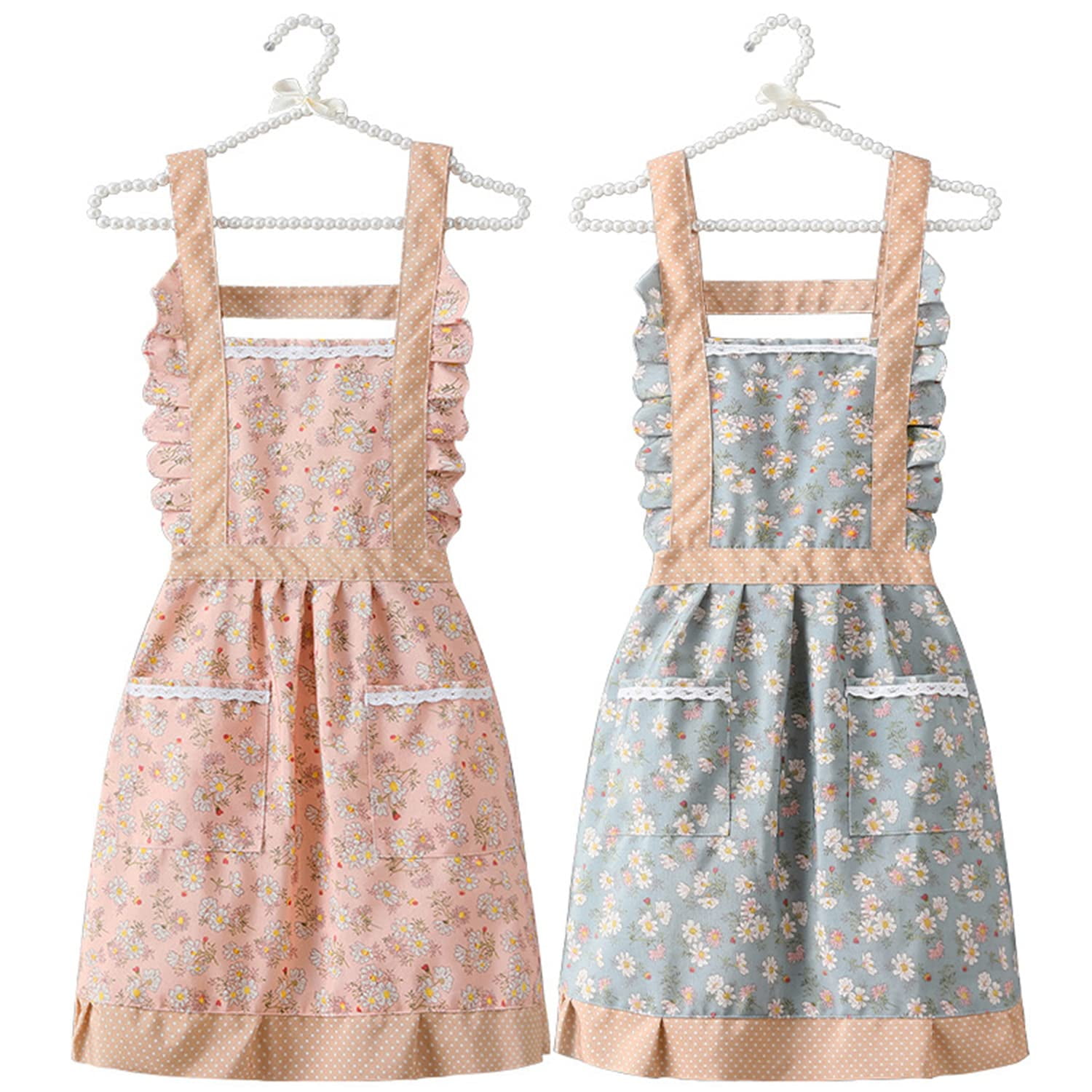 Holzlrgus Floral Cotton 2-Pocket Vintage Gardening Cooking Apron with Pocket