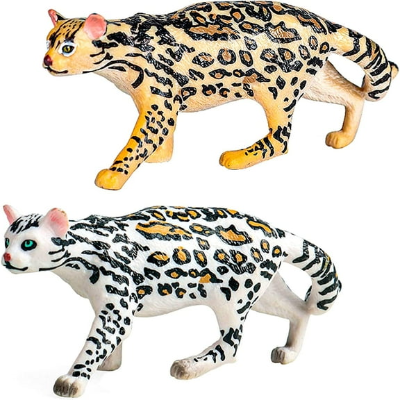 Holzlrgus Forest Animal Figurine Realistic Leopard Cat Figure Plastic Ocelot Model Wild Cat Figurine for Christmas Birthday Gift Party Favor,Pack of 2