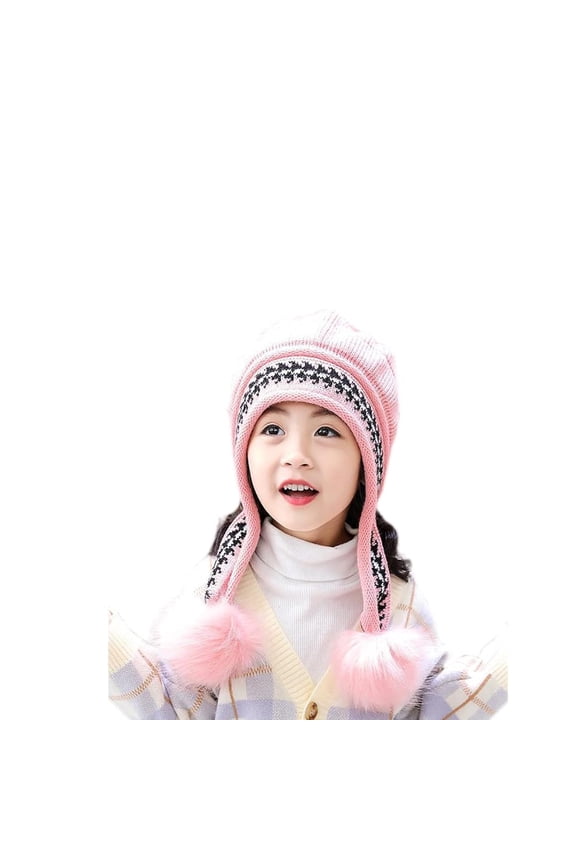 Girls Winter Warm Elastic Soft Ear Protection Knitted Sherpa Ski Hats Fleece Lined Peruvian Cover Ears Beanie Hat