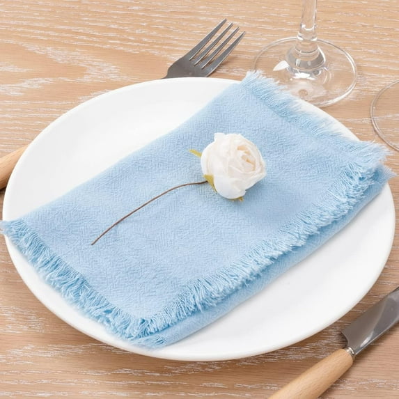 Holzlrgus Handmade Cloth Napkins Bulk 18"x18" Cotton Linen Dinner Napkins Rustic Cheesecloth Table Napkins for Wedding Party Baby Shower Set of 4 Blue