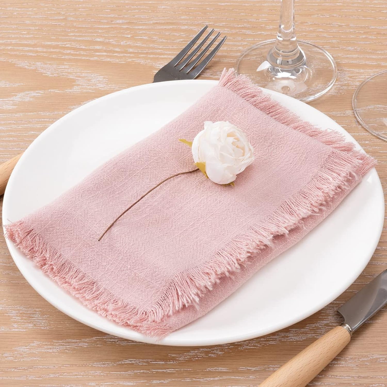 Holzlrgus 18"x18" Cotton Linen Napkins with Fringe Rustic Dusty Rose ...