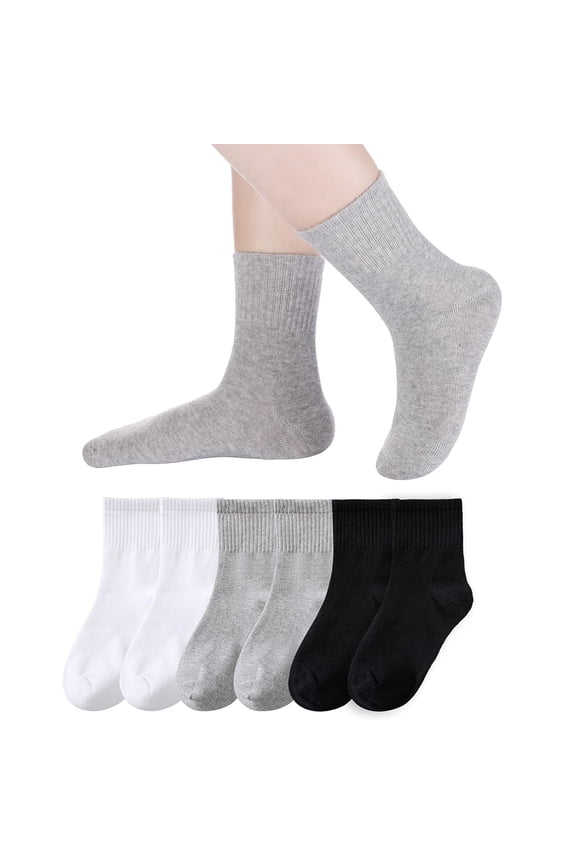 Kids Athletic Crew Socks Boys Girls Cotton School Uniform Casual Basic Socks 6 Pairs