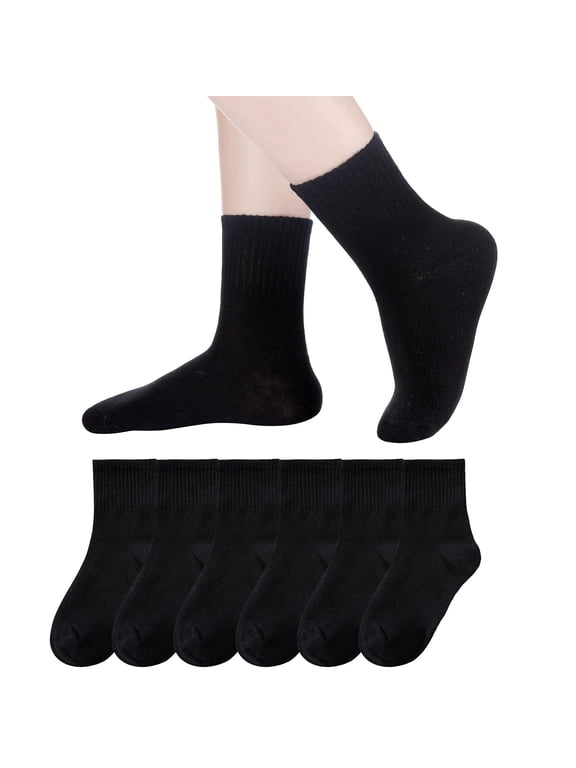 Kids Athletic Crew Socks Boys Girls Cotton School Uniform Casual Basic Socks 6 Pairs