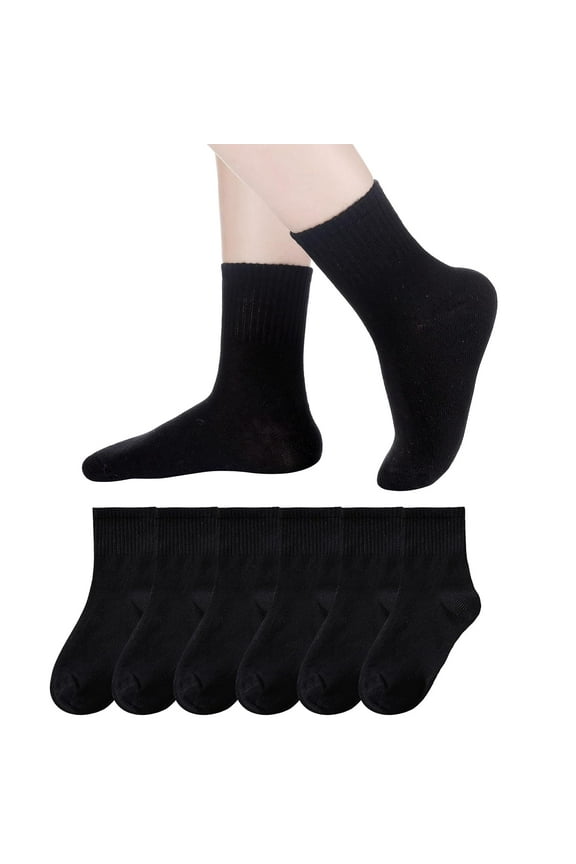 Kids Athletic Crew Socks Boys Girls Cotton School Uniform Casual Basic Socks 6 Pairs
