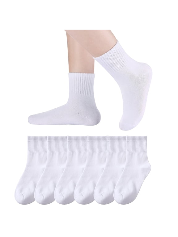 Kids Athletic Crew Socks Boys Girls Cotton School Uniform Casual Basic Socks 6 Pairs