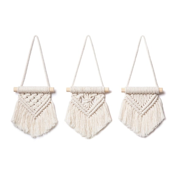 Holzlrgus Mini Macrame Wall Hanging Set of 3 Cute Boho Christmas Tree Decoration Car Ornaments Woven Art Decor for Nursery Bathroom Bedroom Living Room Dorm Home Idea, 3.5''W x 4''H, X-Small