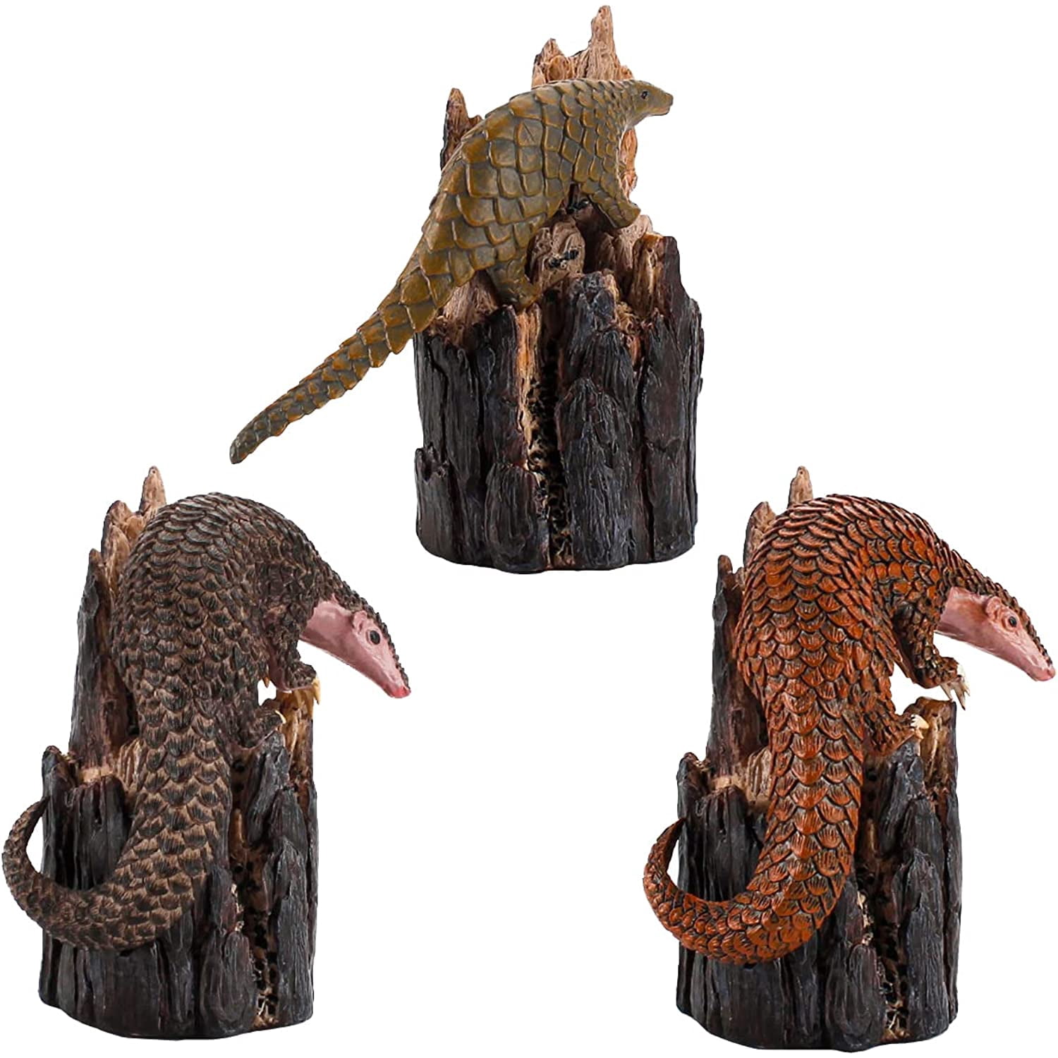 Holzlrgus Pangolin Figurines with Miniature Tree Stumps Kit Plastic ...