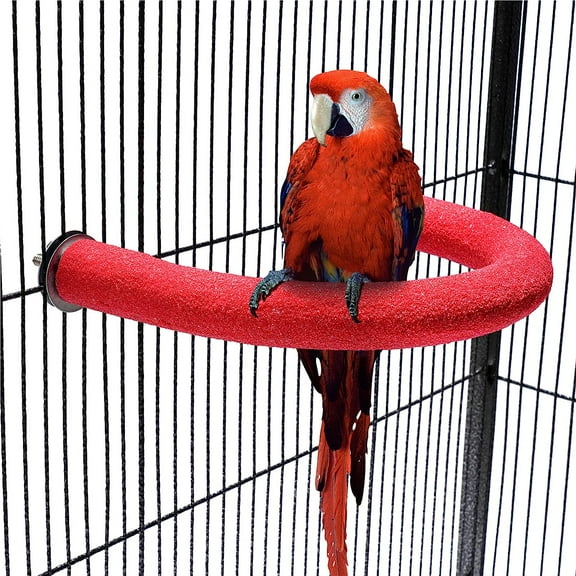 Holzlrgus Parrot Perch Stand, U Shape Quartz Sands Bird Stick Paw Grinding Rough-surfaced Large Bird Perches for Parakeets,Macaw,Parrots Cages Toy (Red Large)
