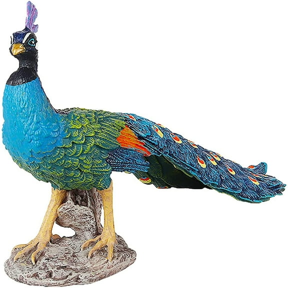 Holzlrgus Peacock Figurine Realistic Hand Painted Peacock Statue Plastic Bird Figurine Model for Home Decor (Blue)