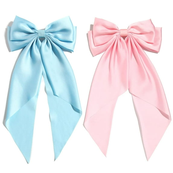 Holzlrgus Pink Hair Bow for Women,Big Pink Bow for Girls Blue Bows Hair Clip Party Ribbon Bow,Large Satin Bow Long-Tail Hairpin Hair Barrettes Hair Accessories 2pcs