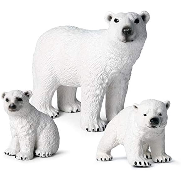 Holzlrgus Polar Bear Figurine Simulated Polar Bear Family Models Realistic Plastic Wild Animals, Set of 3