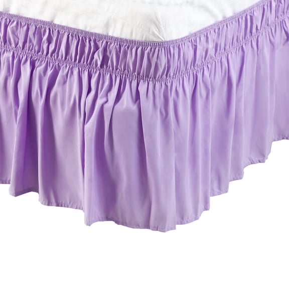 Holzlrgus Polyester Wrap Around Dust Ruffle Bed Skirt 15" Drop for Full Size Bed, Light Purple