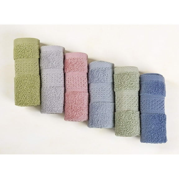 Holzlrgus Pure Cotton Wash Cloths Face Cloths, 6 Colors per Set, 13 x 13 Inches (Light Blue, Jade Green, Light Green, Grey, Light Grey, Pink)