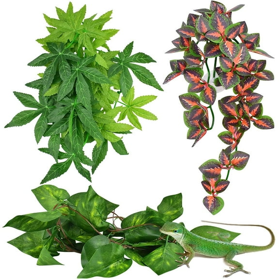 Holzlrgus Reptile Plants, Amphibian Hanging Plants with Suction Cup for Snake, Bearded Dragons, Lizards, Geckos, Toads, Hermit Crab Tank Pets Habitat Decorations
