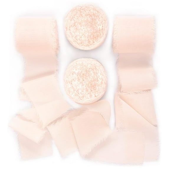 Holzlrgus Rose Petal Handmade Fringe Chiffon Silk Ribbon 1-3/4" x 7Yd 4 Rolls Frayed Ribbons for Wedding Invitations Bridal Bouquets Wrapping