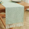thumbnail image 1 of Holzlrgus Rustic Table Runner with Tassels, Boho Farmhouse Table Runners 72 Inches Long for Holiday Party, Wedding and Dining Table Decor, 13x72 Inches, Light Blue Green, 1 of 5