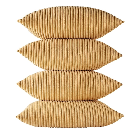 Holzlrgus Set of 4 Mustard Yellow Decorative Throw Pillow Covers 20x20 Inch for Couch Bed Sofa, Aesthetic Modern Boho Home Decor, Soft Fluffy Textured Corduroy Square Cushion Case 50x50 cm