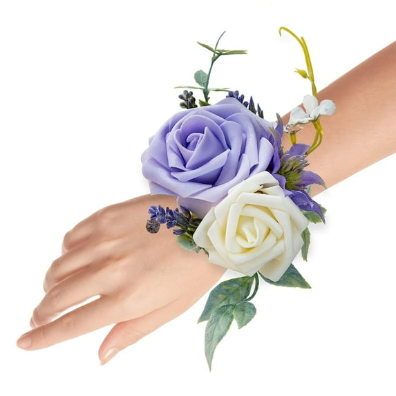 Holzlrgus Set of 2 Wrist Corsage Wristlet for Wedding Bridesmaid Mother Grandmother for Bridal Shower Wedding Artificial Roses Flower Prom (Purple)