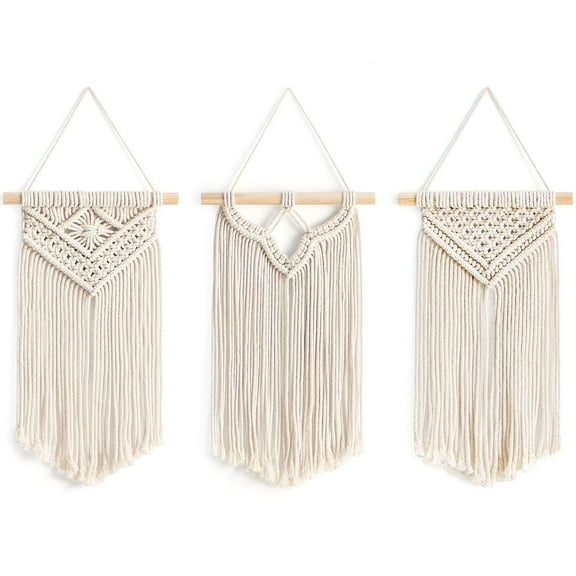 Holzlrgus Small Macrame Wall Hanging 3 Pack Boho Art Woven Wall Decor Home Chic Decoration for Bedroom Living Room Apartment Gallery, Christmas Gift, 8" W x 14" L