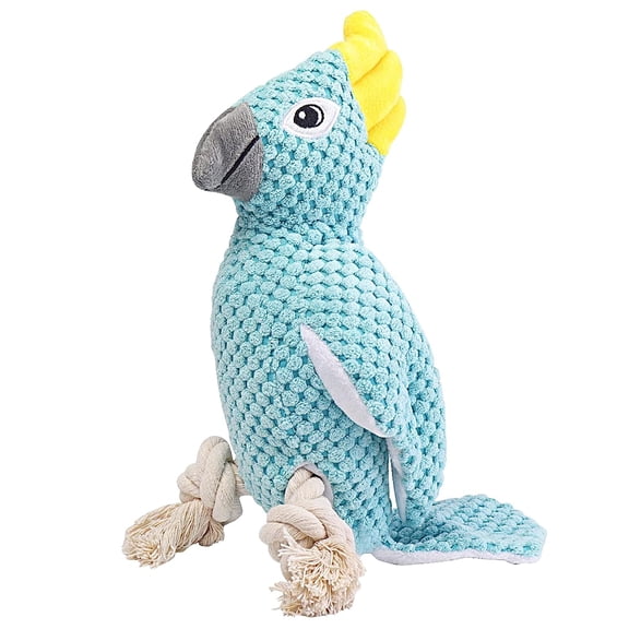 Holzlrgus Squeaky Crinkle Dog Plush Toy, Cute Animal with Stuffed Cotton and Rope Knot Legs, Interactive Fun Chew and Play Toy for Puppy Small Medium and Large Breed (Green Parrot)