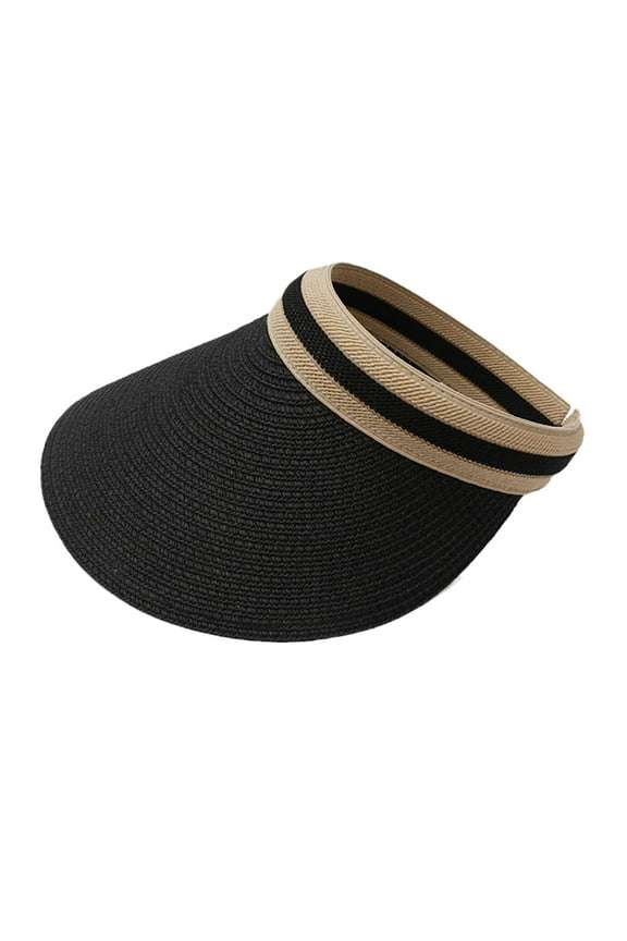 Straw Sun Visor for Women Clip On Wide Brim Straw Visor Cap Summer Beach Travel Sun Hat UPF 50+