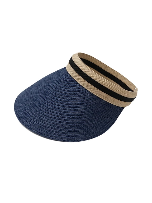 Straw Sun Visor for Women Clip On Wide Brim Straw Visor Cap Summer Beach Travel Sun Hat UPF 50+