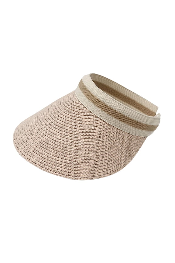 Straw Sun Visor for Women Clip On Wide Brim Straw Visor Cap Summer Beach Travel Sun Hat UPF 50+