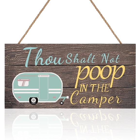 Holzlrgus Thou Shalt Not Poop in The Camper Sign No Pooping Wood Hanging Sign Funny No Pooping Wooden Decor Sign 11.8 x 5.9 Inch Travel Trailer Wall Art Sign for Home Farmhouse Wall Indoor
