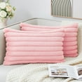 thumbnail image 1 of Holzlrgus Throw Pillow Covers Decorative Faux Fur Set of 2 12x20 Inch Pillow Covers, Soft Pink Lumbar Plush Striped Pillowcases for Couch Sofa Bed Living Room, Fluffy Cute Home Boho Accent Fuzzy Decor, 1 of 6