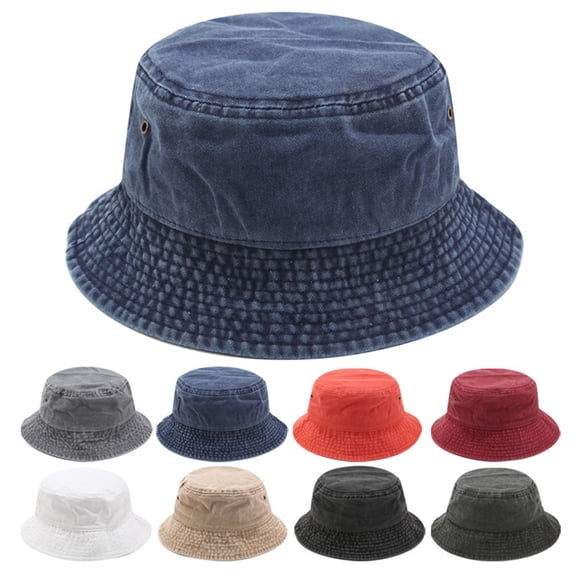 Holzlrgus Unisex Washed Cotton Bucket Hat - Distressed Style, Wide Brim Anti-Sun Denim Bucket Hat for Summer Outdoor Activities