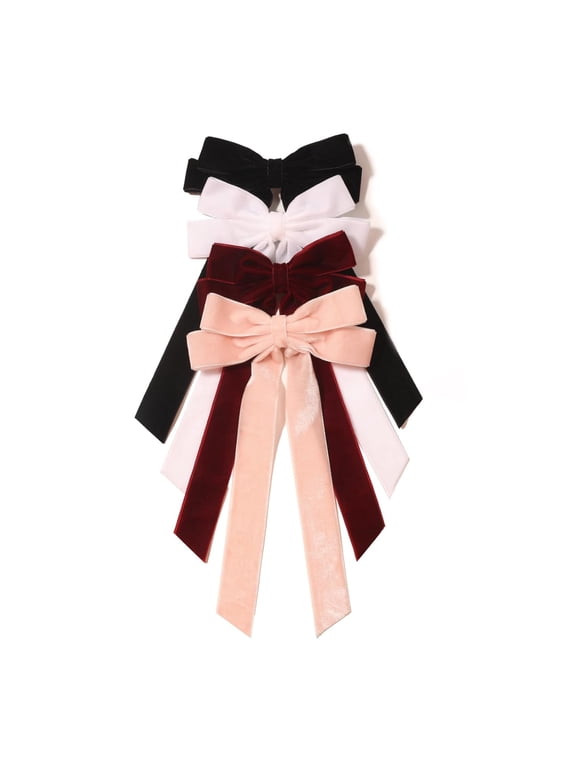 Velvet Hair Ribbon Bows Clip for Women Girls Vintage Bow Hair Clips,Ribbons Bow Hairpin Girls Clips Ponytail Hair Styling Accessories for Girls,Black Pink White Burgundy 4 Pcs